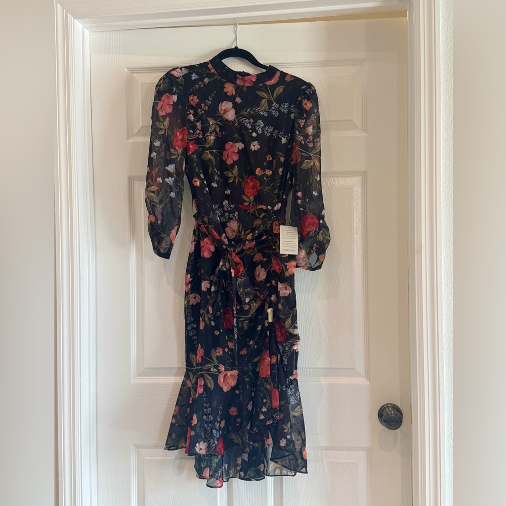 Nordstrom Red and Pink Sheath Dress with 3/4 Bishop Sleeves